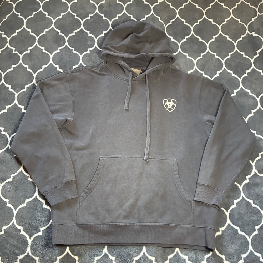 Ariat Mens Hoodie Charcoal Gray Longhorn Skull Graphic Pullover Sweatshirt L